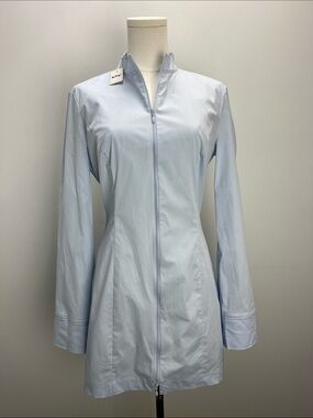 KHY Poplin Long Zip Up Mini Dress Ice Blue Kylie Jenner Womens 8 Shirt Dress